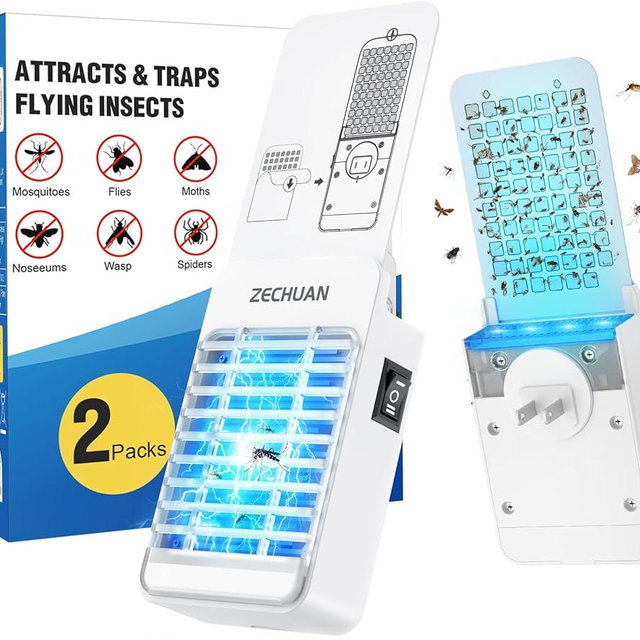 Electric Bug Zapper Indoor, 2-in-1 Fly Traps Indoors and Mosquito Trap, Electric Mosquitoes Killer with Light for Home, Office, Kitchen, Bedroom, Baby Room (2 Device + 10 Glue Cards)
