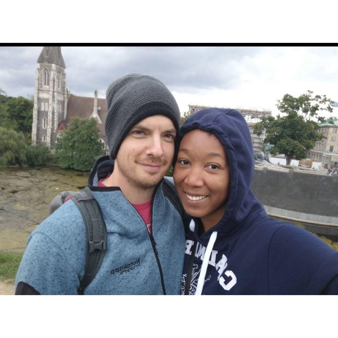 In Copenhagen, Denmark. Sam was about to embark on a 4 month stay in Australia, so this was a sad, but temporary goodbye.