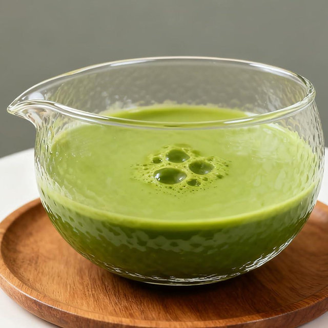 Britegleam Glass Matcha Bowl With Spout,Textured Glass Chawan Matcha Green Tea Whisk Bowls,Clear Japanese Style Cute Salad Mixing Bowl