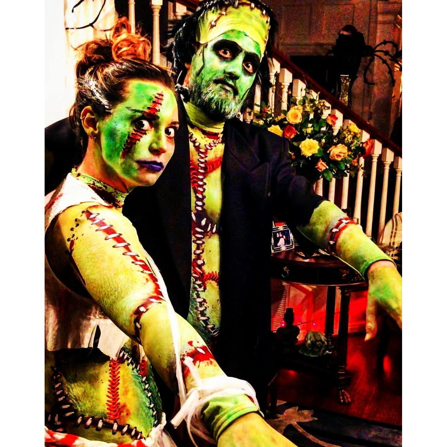 2nd year at the Halloween party! Frankenstein's monster and bride of Frankenstein!