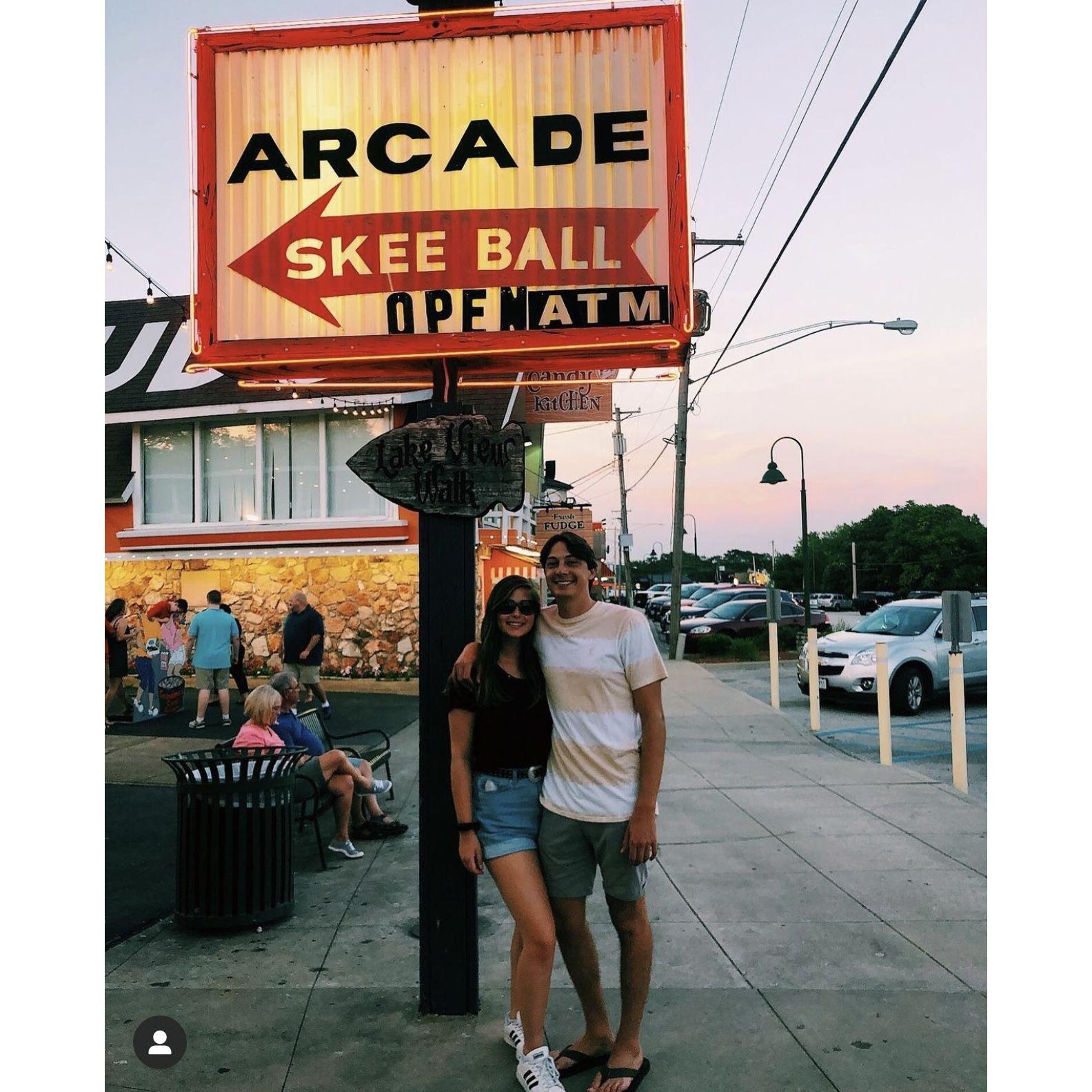 July 2021 - Clarks first trip to the Ozarks, Sarah is showing him around the strip where one can find the best souvenirs.