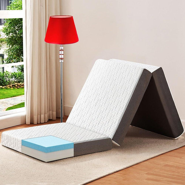 BedLuxury 3 Inch Tri Folding Mattress Queen Size with Storage Bag, Foldable Memory Foam Topper Portable Floor Guest Bed with Removable Cover, Breathable Washable