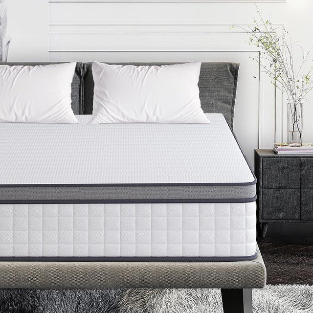 elitspace Queen Mattresses, 10 Inch Queen Size Mattress, Medium Firm Feel Memory Foam & Individual Pocket Springs, Pressure Relief & Support, Hybrid Mattress in a Box, CertiPUR-US Certified