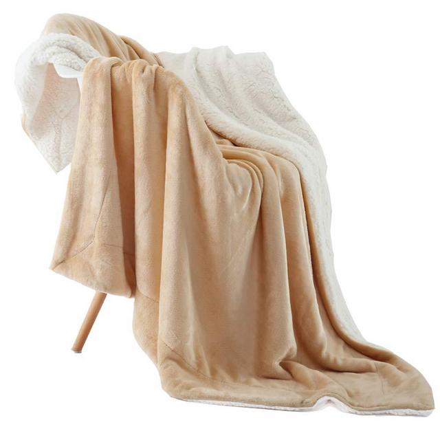 NANPIPER Throw Blanket Reversible Sherpa Flannel Blanket Super Soft Fuzzy Plush Fleece Microfiber for Bed/Couch (60"x80",Beige)