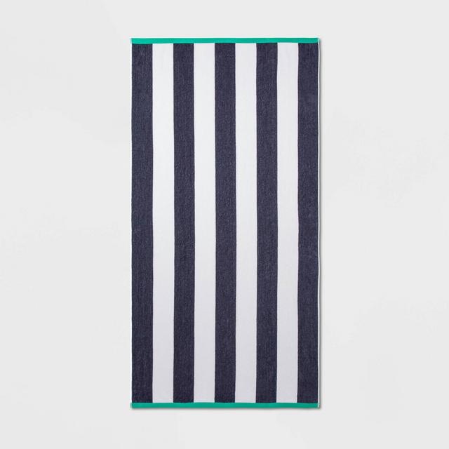 Reversible Cabana Striped Beach Towel Navy/Green - Sun Squad™