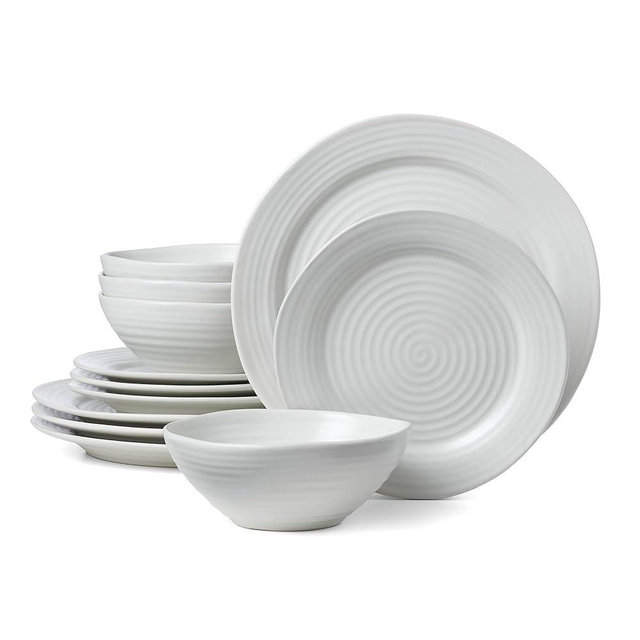Oneida White Ridge Piece Dinnerware Set, 12 Count, First Apartment, Back To College