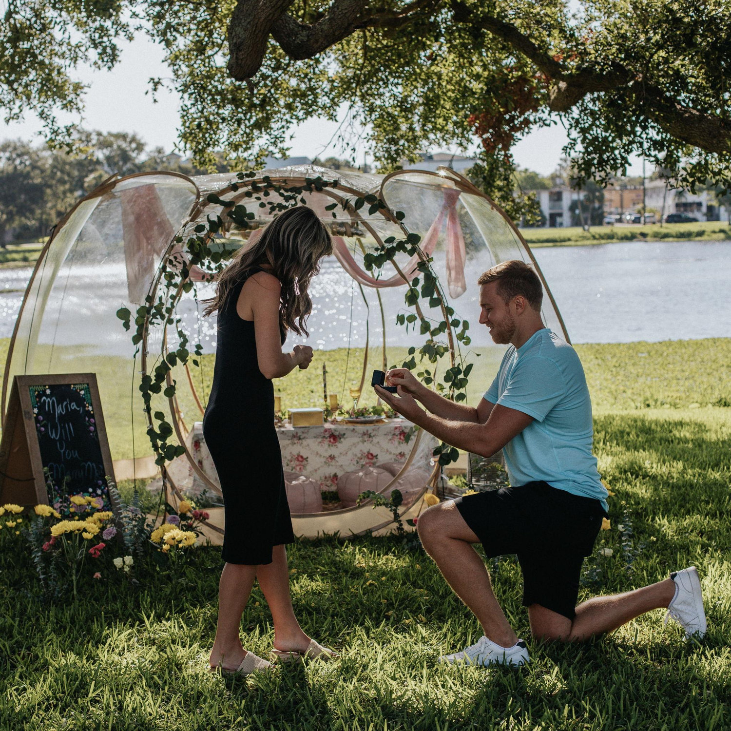 Brennan proposed to Maria on June 14, 2025 at Crescent Lake. An area where they enjoy taking walks after work.