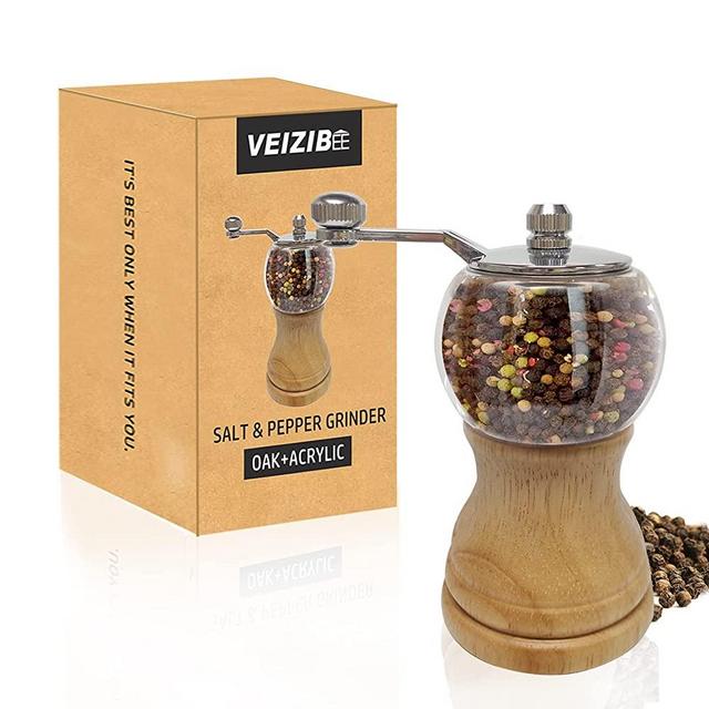 Classical Hand Shake Wood Pepper Grinder Set And Gorgeous Salt, Wooden&Acrylic,Ceramic Blades&Upgrade metal handle, Enjoy Your Best Fresh Ground Pepper Sea Salts And Various spices (metal-1PCS)