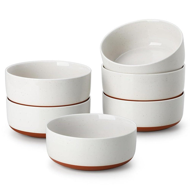 MALACASA Cereal Bowls Set of 6, 24 OZ Ceramic Bowls for Kitchen, Soup Bowl Breakfast Bowls, Dishwasher Microwave Safe, Khaki White, Series TARA