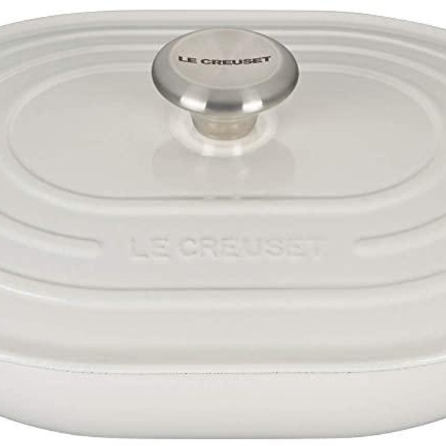 Le Creuset LS2512-3116SS Enameled Caset Iron Dutch Oven, 3.75 qt, White
