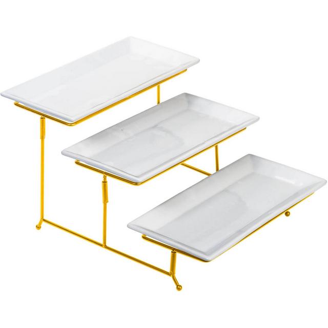 Lexi Home 3-Tier Rectangular Serving Platter Cupcake Stand - Gold