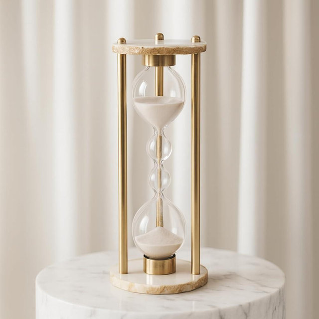 Madison Resin Hourglass Decorative Object – Metal & Glass Modern Home Decor Accent – Shelf Styling & Coffee Table Decor for Office & Living Room – 10", Ivory & Tan
