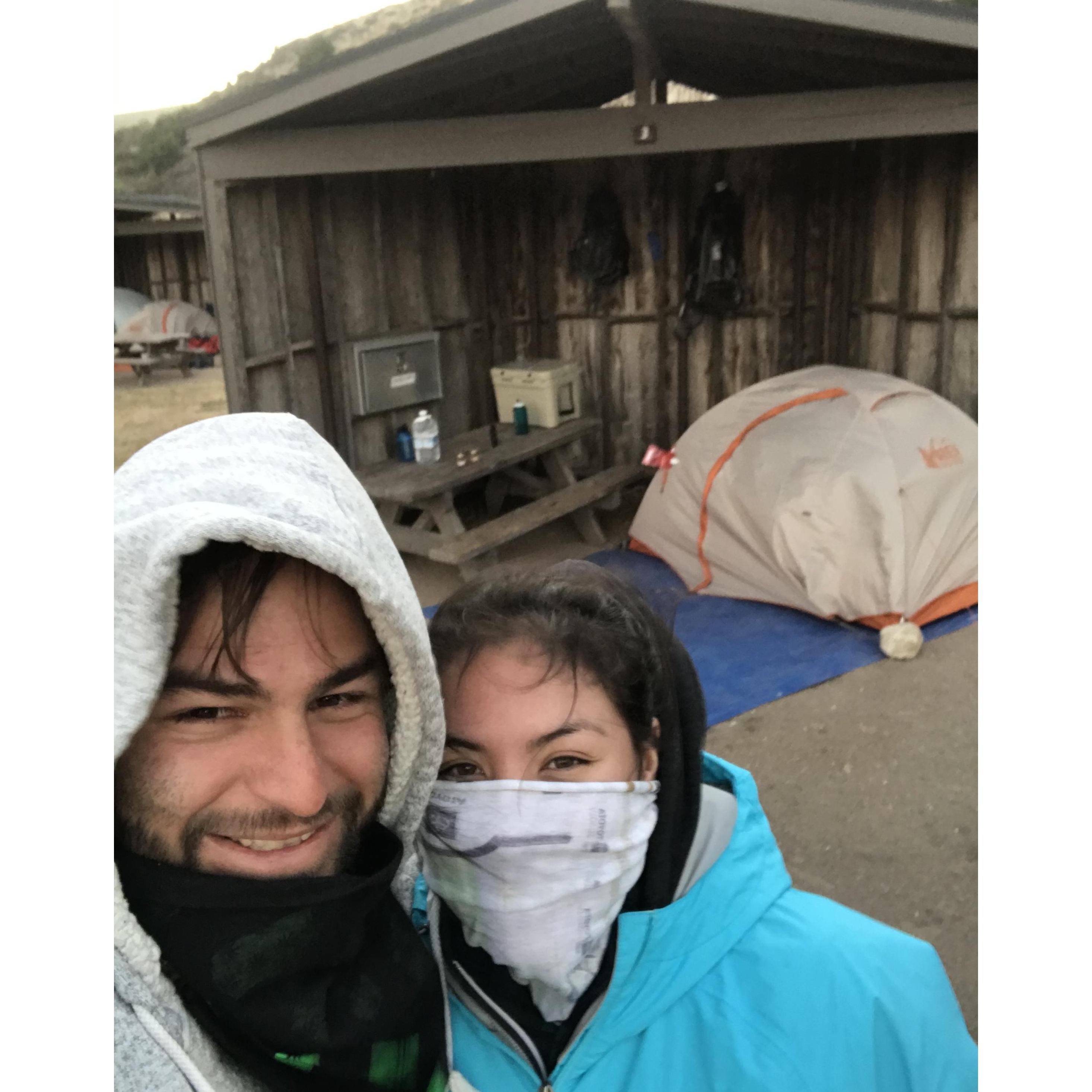 This was our campsite on Santa Rosa Island. It was so windy on the island that we had to wear face coverings to protect our faces! This is also the where he proposed!
