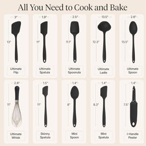 GIR: Get It Right 10-Piece Cooking Utensils Set - Black Silicone - Spatula Set, Silicone Spatulas & Kitchen Spoons - Heat-Resistant up to 425°F - Nonstick Cookware-Friendly - Dishwasher-Friendly