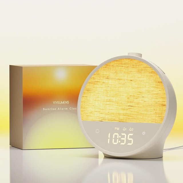 Vivilumens Sunrise Alarm Clock, Gentle Wake-Up Light & Sound Machine, Dual Alarms for Heavy Sleepers Adults, Natural Sounds, RGB Mood Light, Dimmable Bedside Night Lamp Ideal for Bedroom & Gifts