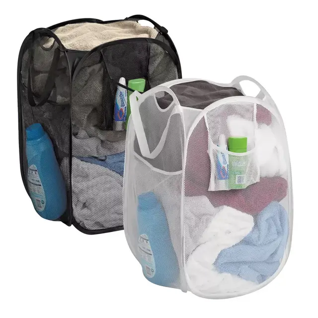 Simply Essential™ Mesh Pop-Up Hampers in White/Black (Set of 2)