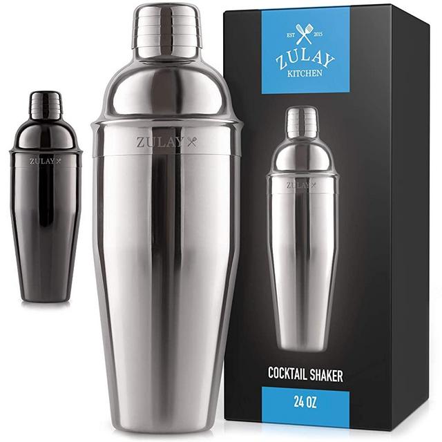 Zulay (24oz) Cocktail Shaker - 18/8 Stainless Steel Martini Shaker With Built-in Strainer - Professional Grade Martini Shaker and Strainer For Bartending & Homebars (Silver)