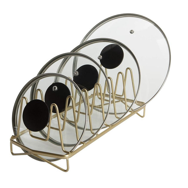 Kitchen Details Geode Lid Organizer | Free Standing | Pots & Pans | Cutting Boards | Container Lids | Countertop and Cabinet Storage | Satin Gold