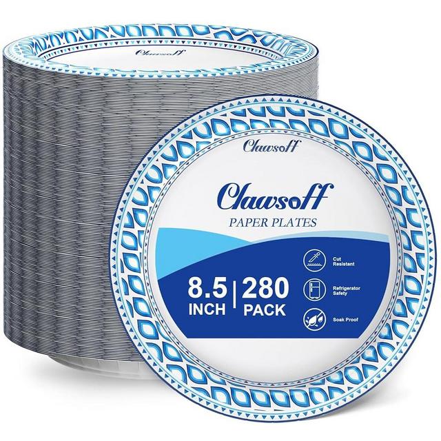 Clawsoff 8.5 Inch Paper Plates Bulk 280 Count, Cut Proof Heavy Duty Paper Plates, Soak Proof Dessert Plate, Disposable Dinner Plate for Party, Birthday and Picnic