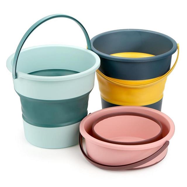 Noamus 3 Pack Collapsible Plastic Bucket, 2.6 Gallon/10L Foldable Round Tub with Handle, Folding Portable Fishing Water Pail, Space Saving Outdoor Waterpot for Garden Camping Car Mop Cleaning Beach