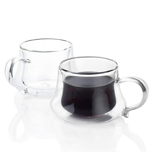VEVOK CHEF Set of 2 Double Wall Insulated Glass Coffee Mugs 220ml,7.4oz