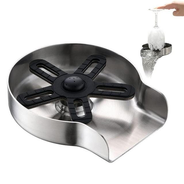 OWOFAN Glass Rinser for Kitchen Sinks Glass Cup Bottle Washer Cleaner for Home Bar Glass Rinser Kitchen Sink Accessories Stainless Steel Brushed Nickel