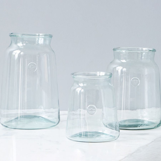 Recycled French Glass Mason Jar Vase with Bee Stamp, Large