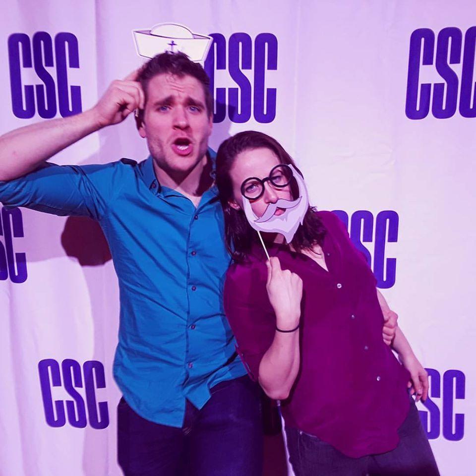 A step and repeat at a Classic Stage Company party. Very serious.