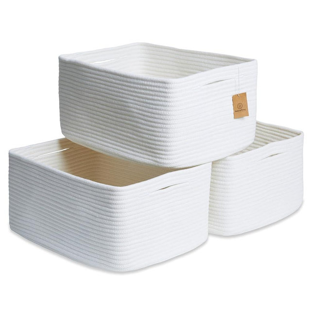 NaturalCozy Storage Baskets 16.8”x13”x7.6” Cotton Rope Woven Baskets for Organizing 3-Pack | Toy Storage Bins | Basket for Shelves, Laundry, Blanket, Clothes, Closet, Kitchen, Bathroom, Gifts