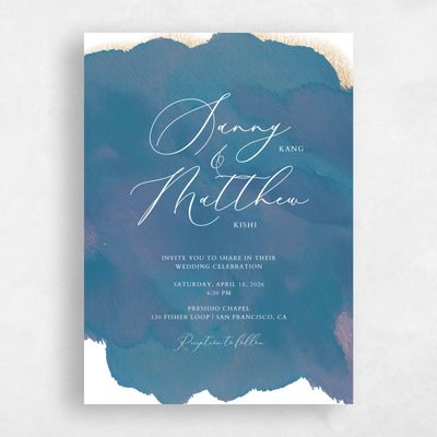 Teal Blue Wedding Invitation - Opaline Portrait