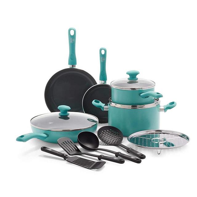 GreenLife Soft Grip Pro Healthy Ceramic Nonstick, Cookware Pots and Pans Set, 13 Piece, Turquoise