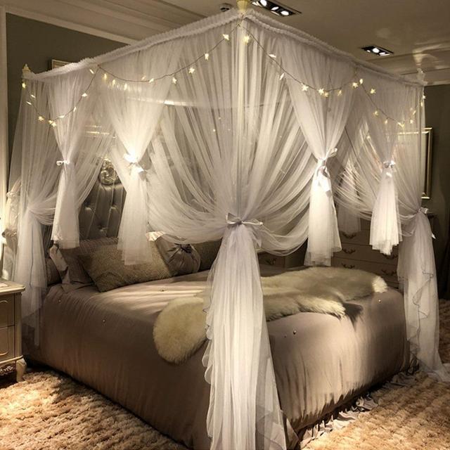 Joyreap 4 Corners Post Canopy Bed Curtain for Girls & Adults - Royal Luxurious Cozy Drape Netting - Cute Princess Bedroom Decoration Accessories (White, 86" W x 78" L,King)