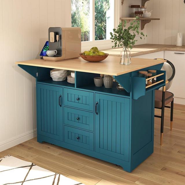 LUMISOL Rolling Kitchen Island with Drop Leaf, Kitchen Island Cart with Power Outlet, Spice & Towel Rack, Green