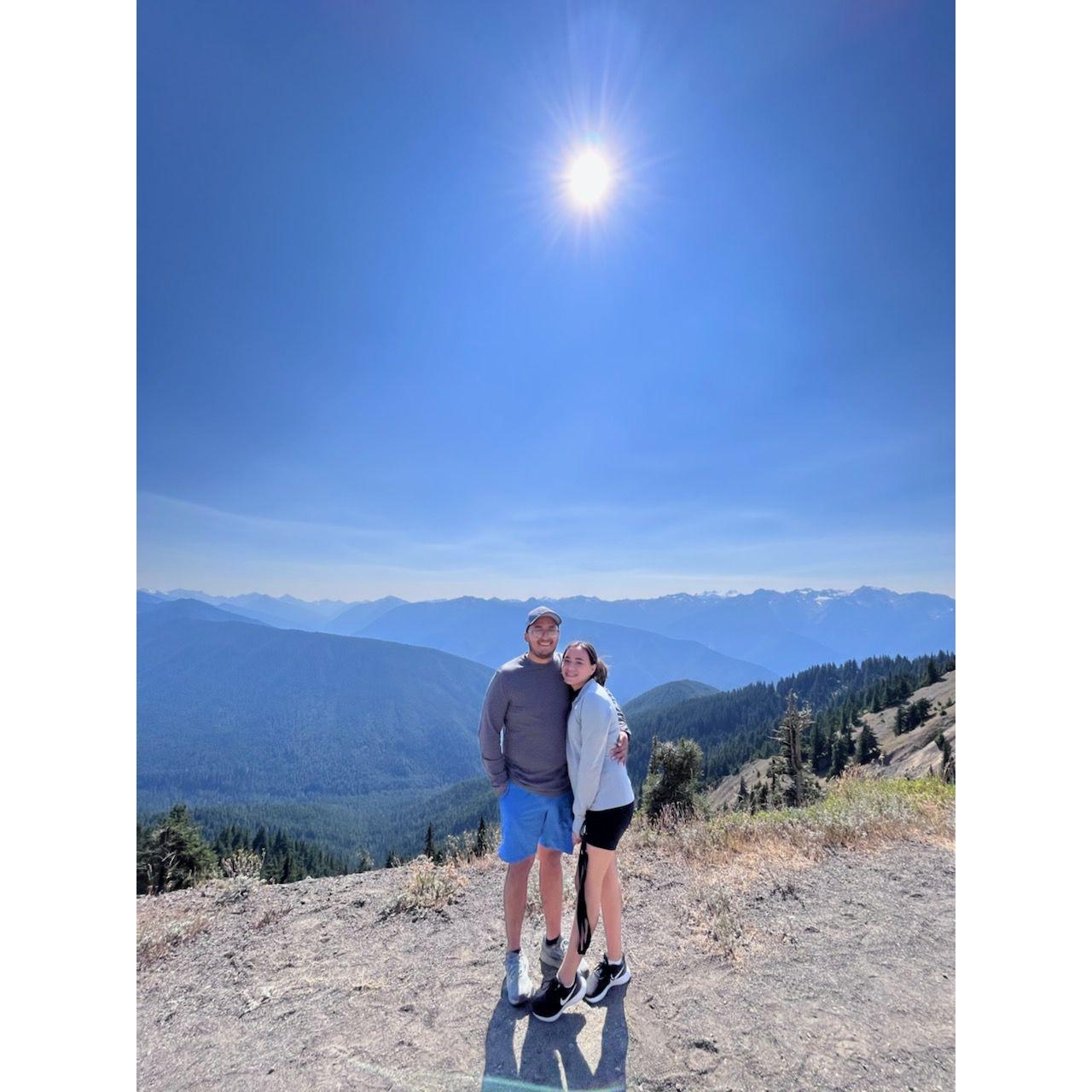 Hike at Olympic National Park the day after he proposed. I think I was trying to hide the ring in case we posted these pics. hehe