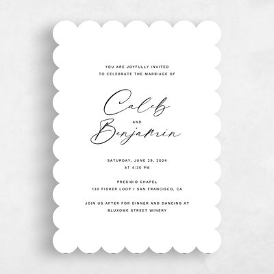 White Scalloped Wedding Invitation - Halbert Portrait