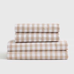 Classic Organic Percale Gingham Sheet Set in Cafe