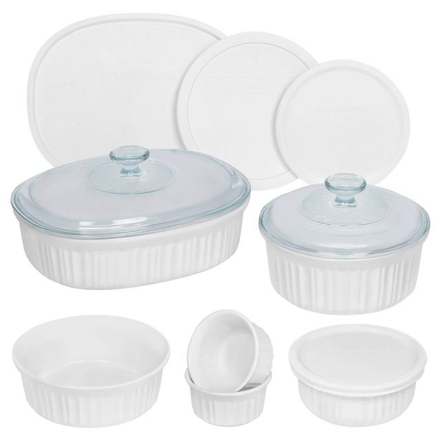 CorningWare French White 12 Piece Ceramic Bakeware Set | Microwave, Oven, Fridge, Freezer, and Dishwasher Safe | Resists Chipping and Cracking | Doesn't Absorb Food Odors and Stains