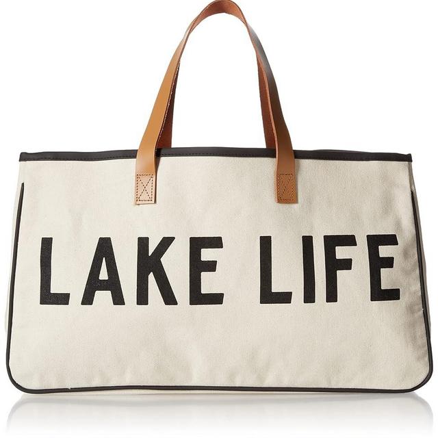 Santa Barbara Design Studio Tote Bag Hold Everything Collection Black and White 100% Cotton Canvas with Leather Handles