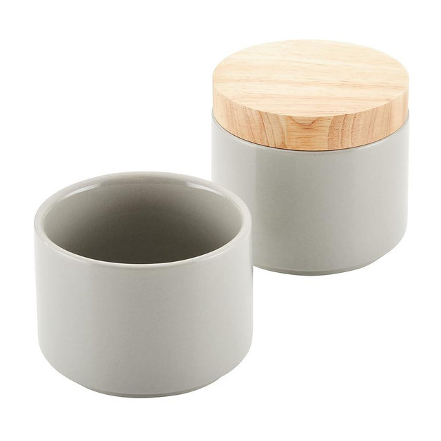 Rachael Ray Ceramics Stacking Spice/Seasoning Box Set with Lid, 2 Piece, Light Gray