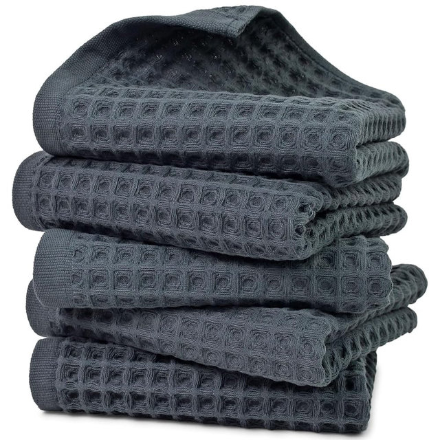 Jacquotha Waffle Hand Towels for Bathroom 5-Piece (Charcoal Blue) – Cotton Quick Dry Lint Free Face Towels 13” x 29”