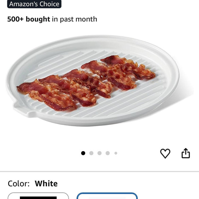 ONEMORE Microwave Bacon Tray Ceramic Bacon Cooker Meat Rack for Oven Cooking Crispy Bacon Maker - 11 inch Round Bacon Dish Plate, White