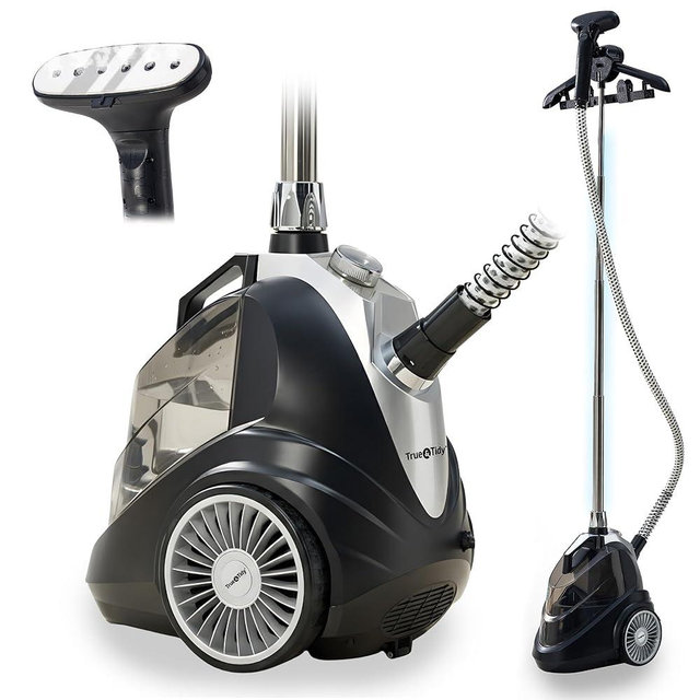 True & Tidy Luxury Upright Commercial Garment Steamer, Smart Auto Shut-Off Technology, 10 Steam Settings w/Wheels, 1800W Powerful Standing Clothes Steamer Fast Wrinkle Removal for Home & Business Use