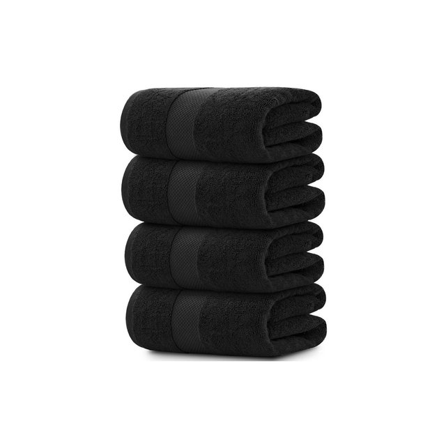 White Classic Luxury 100% Cotton Bath Towels Set of 4 - 27x54" Black