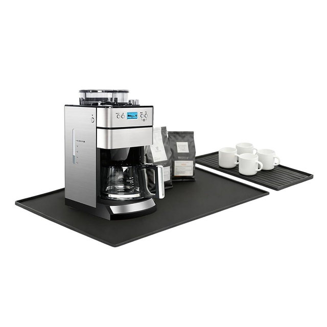 DXOKNQG Silicone coffee mat, 24 inches × 16 inches bar mat, suitable to be placed under coffee machines and dish racks (black)
