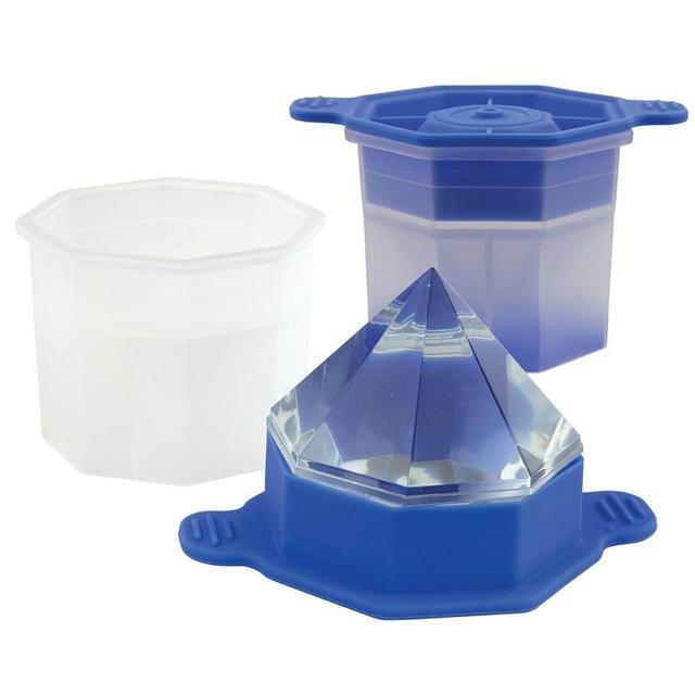 Tovolo Faceted Diamond Ice Molds, Set of 2 - Large Ice Diamond Mold Ideal for Whiskey, Cocktails & Any Cold Beverage - Odor-Free Freezer Storage, Dishwasher-Safe with Silicone Plunger