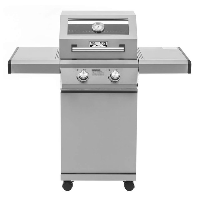 Monument Grills 14633 2-Burner Stainless Steel Liquid Propane Gas Grill with Clear View Lid, LED Controls