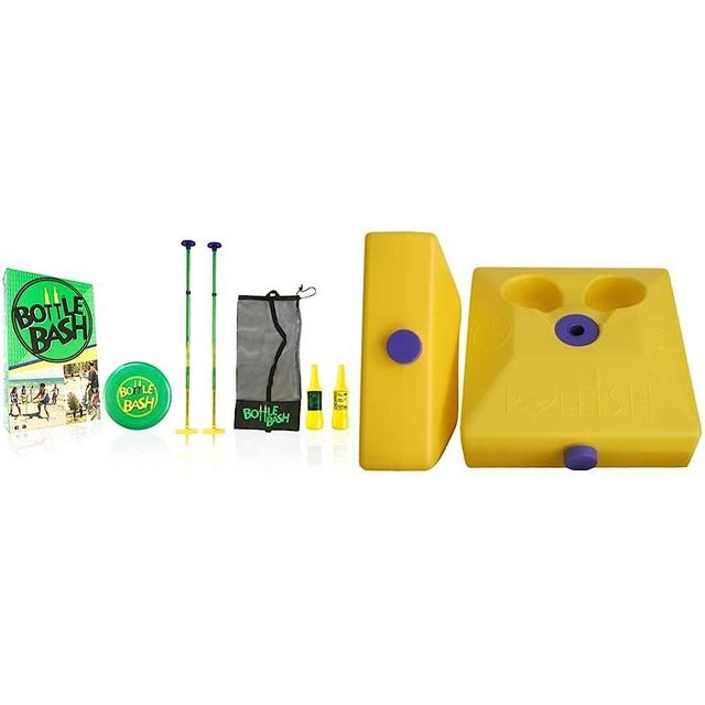 Bottle Bash Outdoor Flying Disc Game Set – Disc Toss Game for Family, Adult & Kids, Backyard and Beach Game - Frisbee Target Lawn Game with Poles & Bottles (Beersbee & Polish Horseshoes)