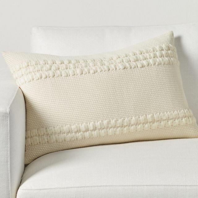 Reed Striped Lumbar Pillow Cover, 16 x 26", Ivory