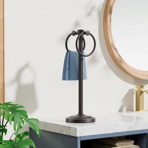 17" Matte Black Stainless Steel Standing Towel Rack Double Towel Ring Hand Towel Stand Holder, Bathroom Accessories Set Hardware Towel Bar Hanger for Bathroom Vanity and Kitchen Countertops