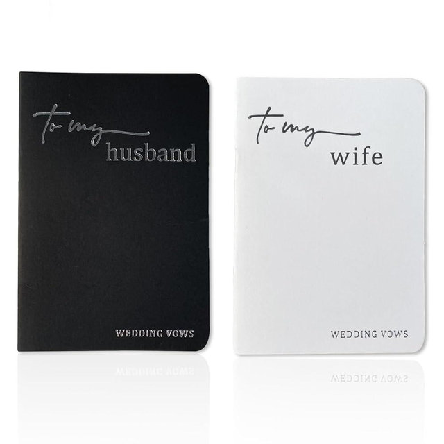 HANVOWS Vow Books His and Hers,Wedding Vow Books with Silver Foil Lettering,5.9"x3.9" Black and White Book Bride and Groom Booklet Notebook for Wedding Ceremony Wedding Essentials Gift